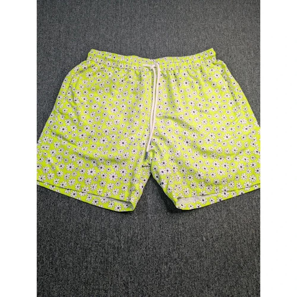 Tiki New Mens XXL Swim Trunks Neon Lime Green‎ Daisy Floral Made in Italy Shorts